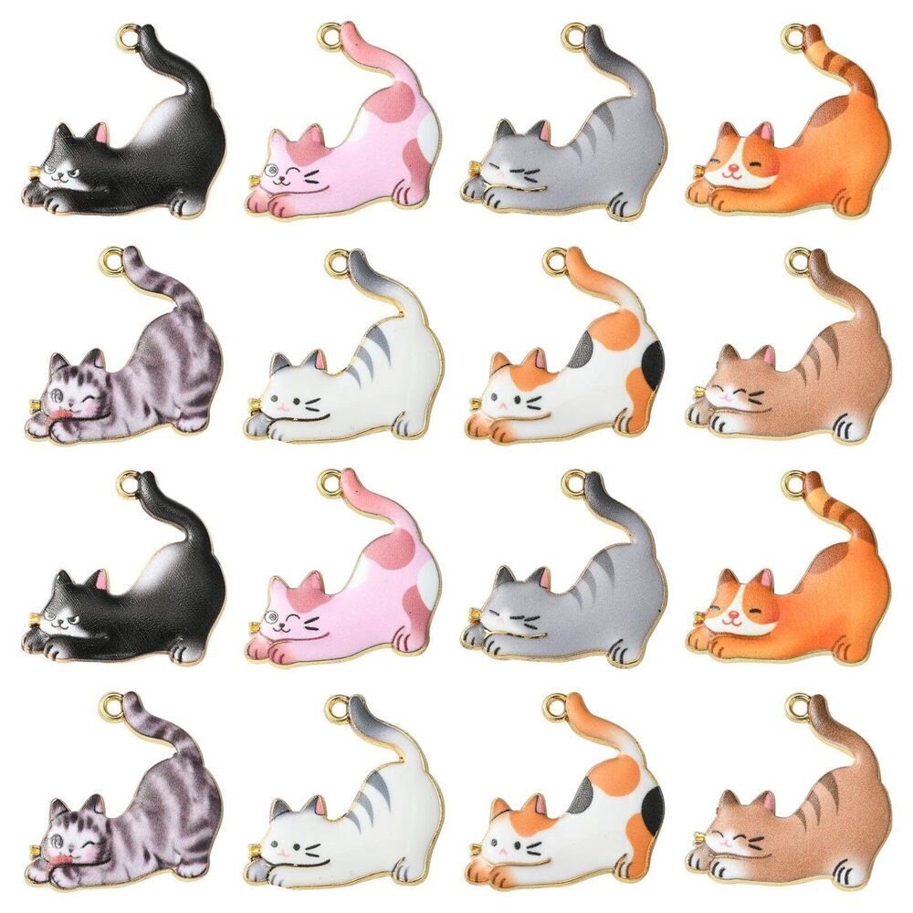 4657 40pcs 8 Colors Cat Themed Enamel Charms Cute Pet Metal Charms Funny